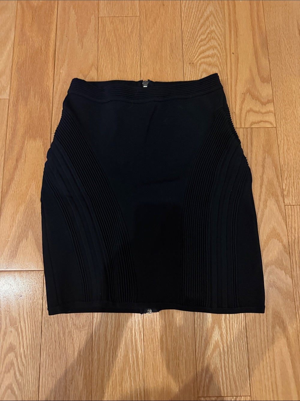 All Saints Black Ribbed-Panel Pencil Skirt